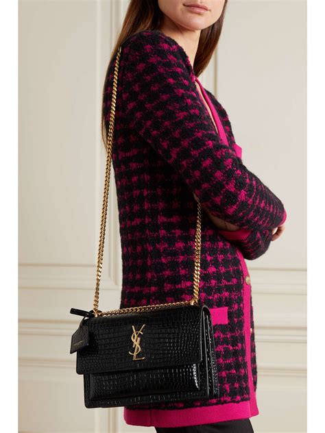 ysl sunset croc bag outfits|ysl kate reversible bag.